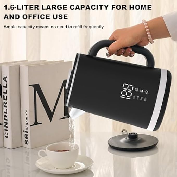 ريحني غلاية رقمية 1500 وات 16 لتر، شاشة تعمل باللمس، تصميم جدار مزدوج، 5 درجات حرارة محددة مسبقًا، شاشة LED، إيقاف تشغيل تلقائي، حماية من الغليان الجاف، تصميم خارجي CoolTouch، درجة حرارة ثابتة ذكية لمدة 16 ساعة - Image 3