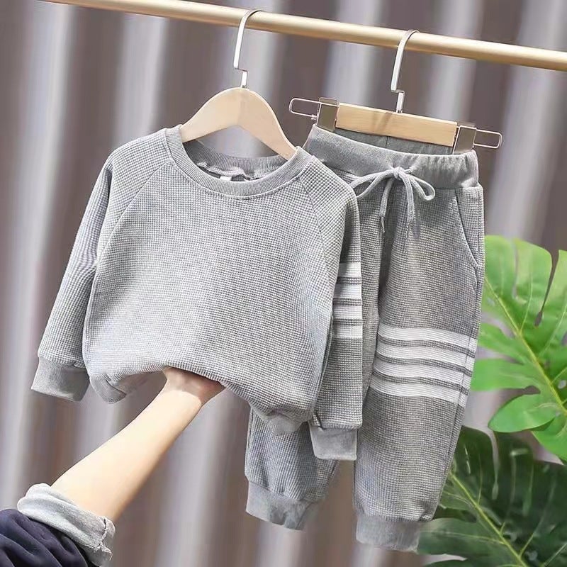Kids Long Sleeve Sweater and Pants Set 1022#Grey  - Image 4