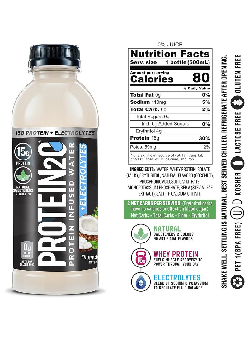 Protein2o Protein Infused Water Plus Electrolytes Tropical Coconut 500 ML Pack of 12 - Image 3