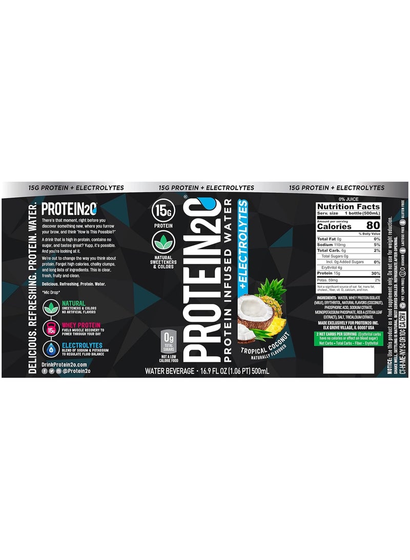 Protein2o Protein Infused Water Plus Electrolytes Tropical Coconut 500 ML Pack of 12 - Image 4