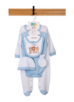 Babies Basic 5 Piece Unisex 100% Cotton Gift Set Include Bib, Romper, Mittens, Cap And Sleepsuit/Jumpsuit- Life Is Better  - Image 1