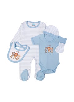 Babies Basic 5 Piece Unisex 100% Cotton Gift Set Include Bib, Romper, Mittens, Cap And Sleepsuit/Jumpsuit- Life Is Better  - Image 2