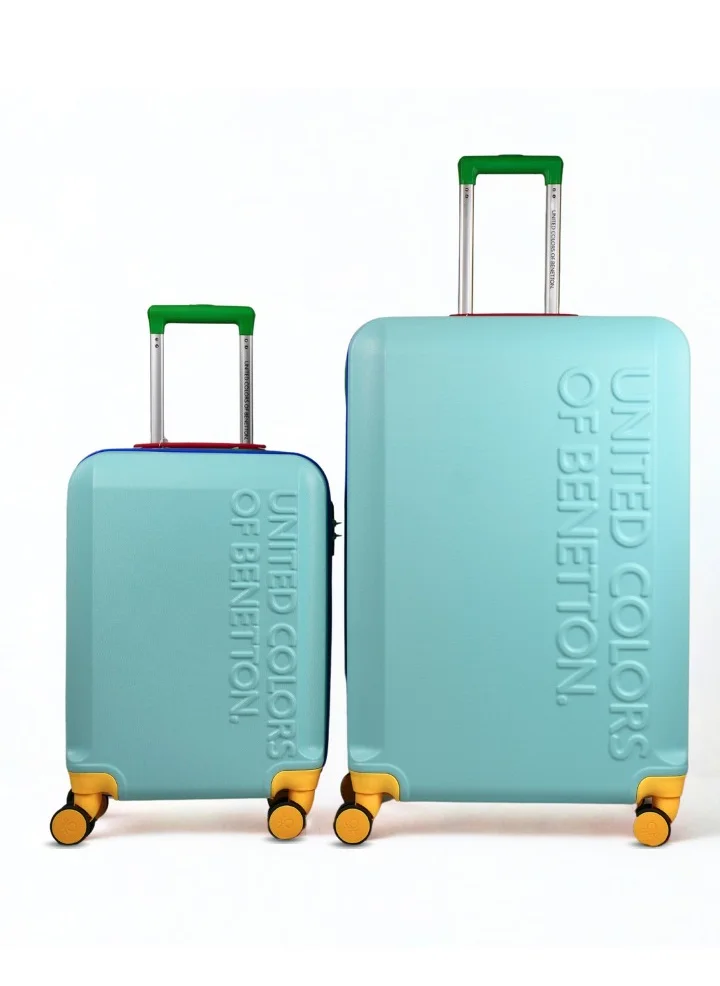 UNITED COLORS OF BENETTON BNTA-203X Set of 2 Luggage with TSA Lock| Material- Acrylonitrile Butadiene Styrene| Adjustable Trolley Handle | Smooth Dual Wheels 360degree rotate| SIZE-20/28| LIGHT BLUE