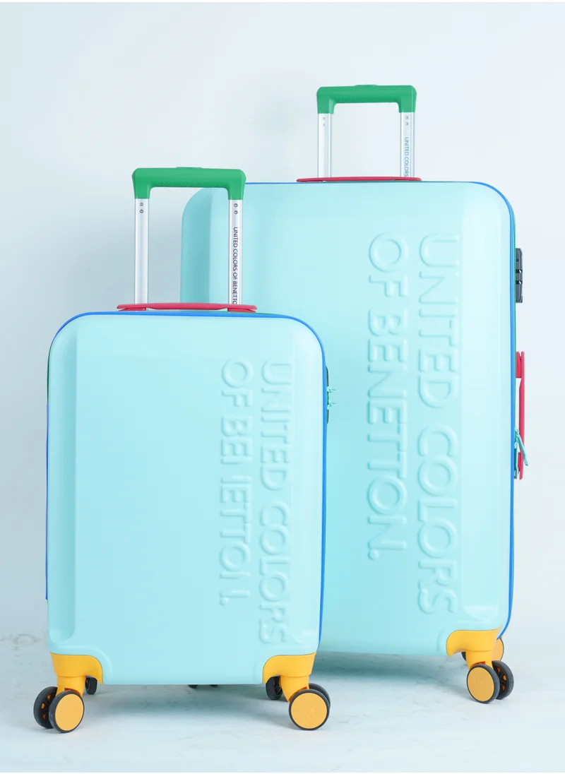 UNITED COLORS OF BENETTON BNTA-203X Set of 2 Luggage with TSA Lock| Material- Acrylonitrile Butadiene Styrene| Adjustable Trolley Handle | Smooth Dual Wheels 360degree rotate| SIZE-20/28| LIGHT BLUE
