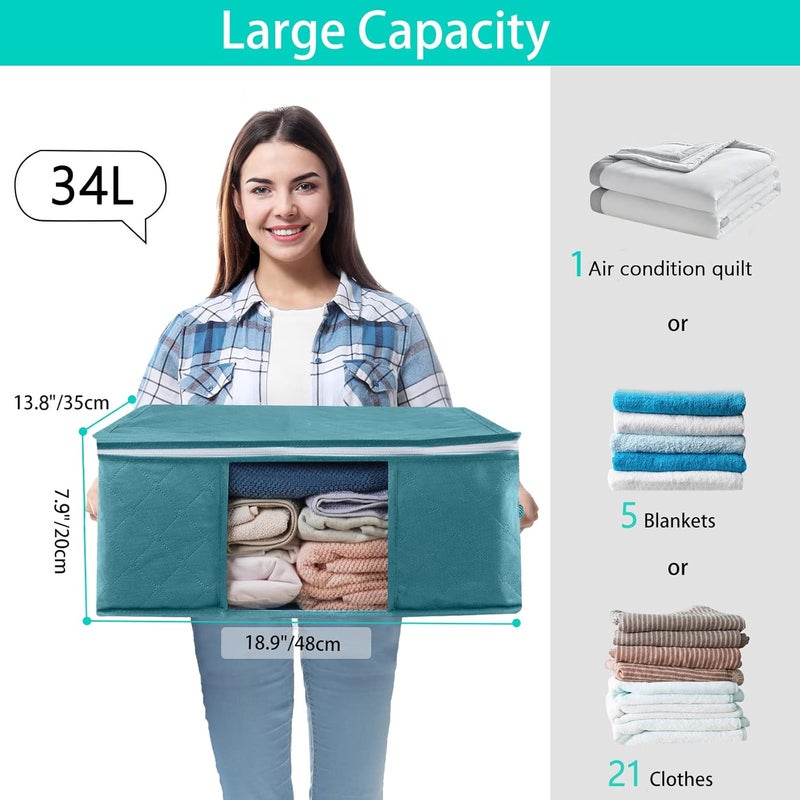 شنطة تخزين ملابس قابلة للطي ، مجموعة من 3 شنط، للتخزين تحت السرير، مقاومة للماء وسميكة وغير منسوجة للألحفة والبطانيات والمخدات والألعاب والجاكيتات والملابس، 48 × 35 × 20 سم - Image 3