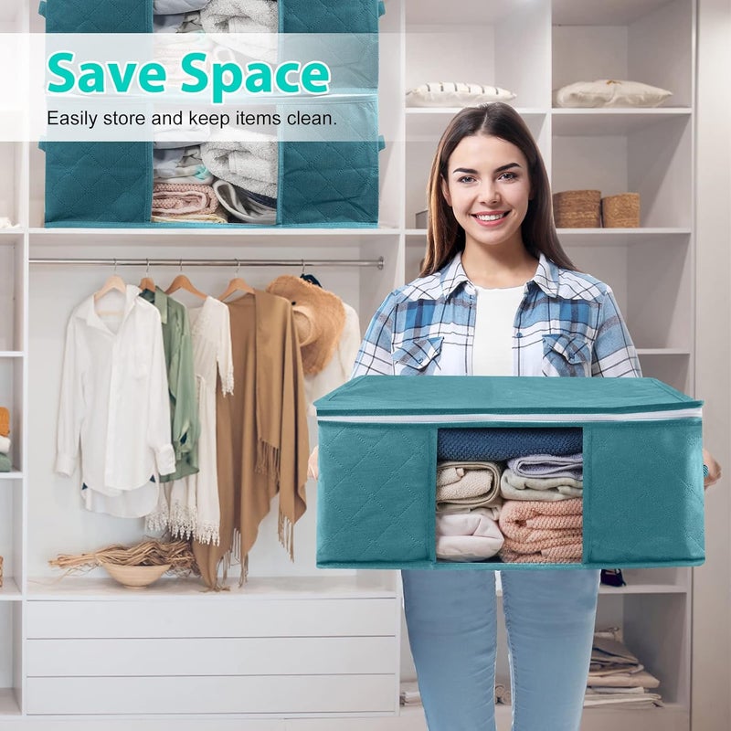 شنطة تخزين ملابس قابلة للطي ، مجموعة من 3 شنط، للتخزين تحت السرير، مقاومة للماء وسميكة وغير منسوجة للألحفة والبطانيات والمخدات والألعاب والجاكيتات والملابس، 48 × 35 × 20 سم - Image 4