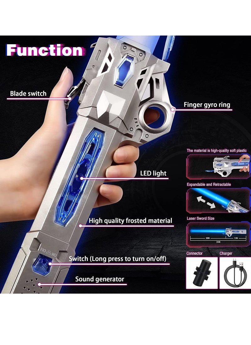 SYOSI - Light Saber, 7 Color Lightsaber Sword for Starwars with FX Sound, 2 in1 Double-Bladed LED, Expandable Lightsabers for Kids Set,  Birthday Present, Galaxy War Fighters, Silverblue - Image 1