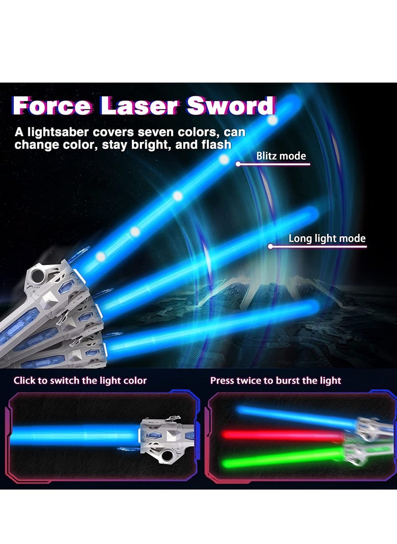 SYOSI - Light Saber, 7 Color Lightsaber Sword for Starwars with FX Sound, 2 in1 Double-Bladed LED, Expandable Lightsabers for Kids Set,  Birthday Present, Galaxy War Fighters, Silverblue - Image 1