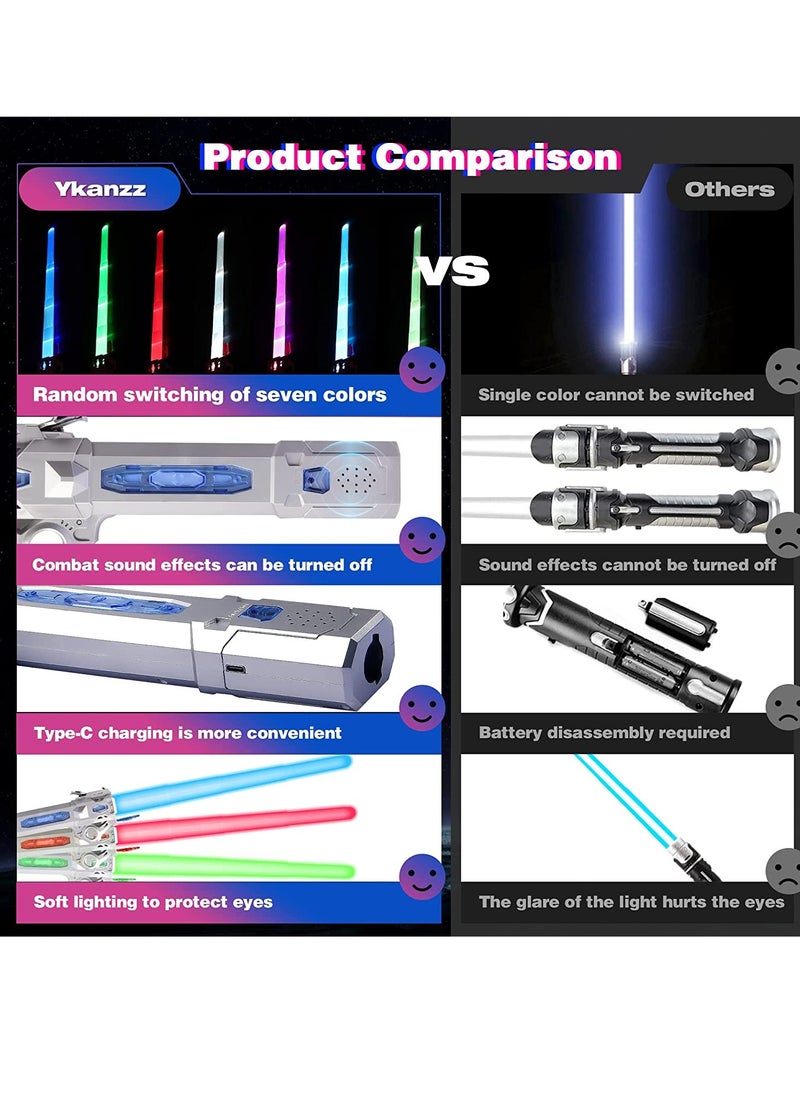 SYOSI - Light Saber, 7 Color Lightsaber Sword for Starwars with FX Sound, 2 in1 Double-Bladed LED, Expandable Lightsabers for Kids Set,  Birthday Present, Galaxy War Fighters, Silverblue - Image 1