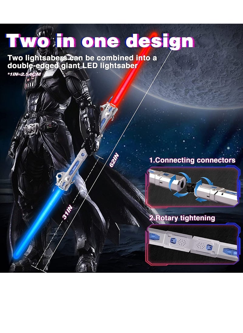 SYOSI - Light Saber, 7 Color Lightsaber Sword for Starwars with FX Sound, 2 in1 Double-Bladed LED, Expandable Lightsabers for Kids Set,  Birthday Present, Galaxy War Fighters, Silverblue - Image 1