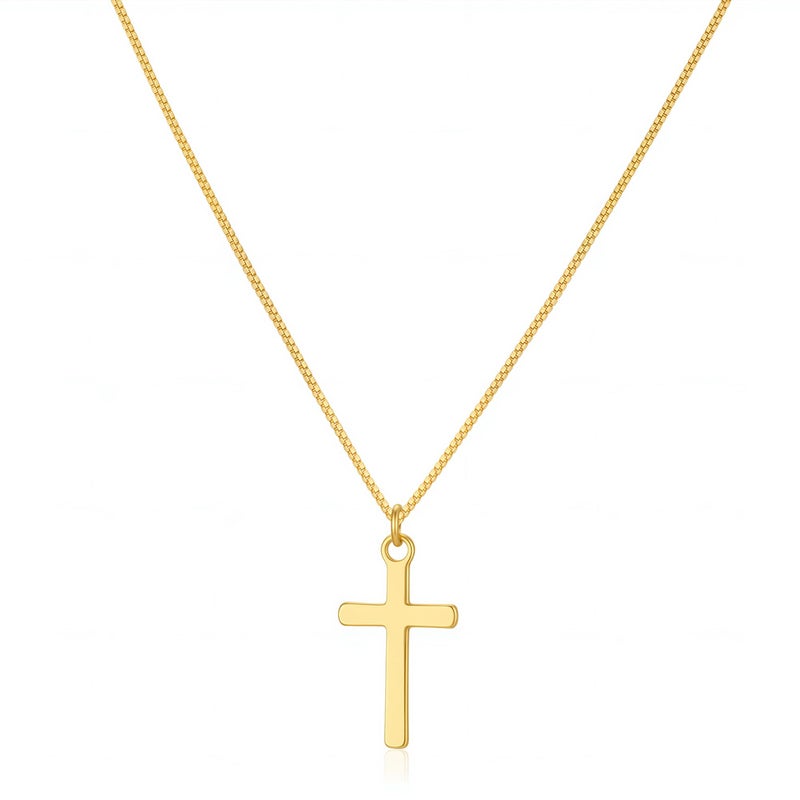 Rotnso Cross Necklace for Women 14K Gold Plated Dainty Small Cross Pendant Choker Simple Trendy Cute Cross Charm Box Chain Necklace Easter Basket Stuffers Baptism Religious Faith Jewelry Gift - Image 1