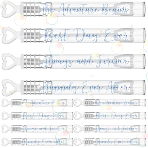 Hollowfly Wedding Mini Bubble Wands for a Wedding Bulk Heart Bubble for Guests Send Off Wand Adults Party Supplies Valentine Anniversaries Celebration60 CountWhite BlueWish - Image 1
