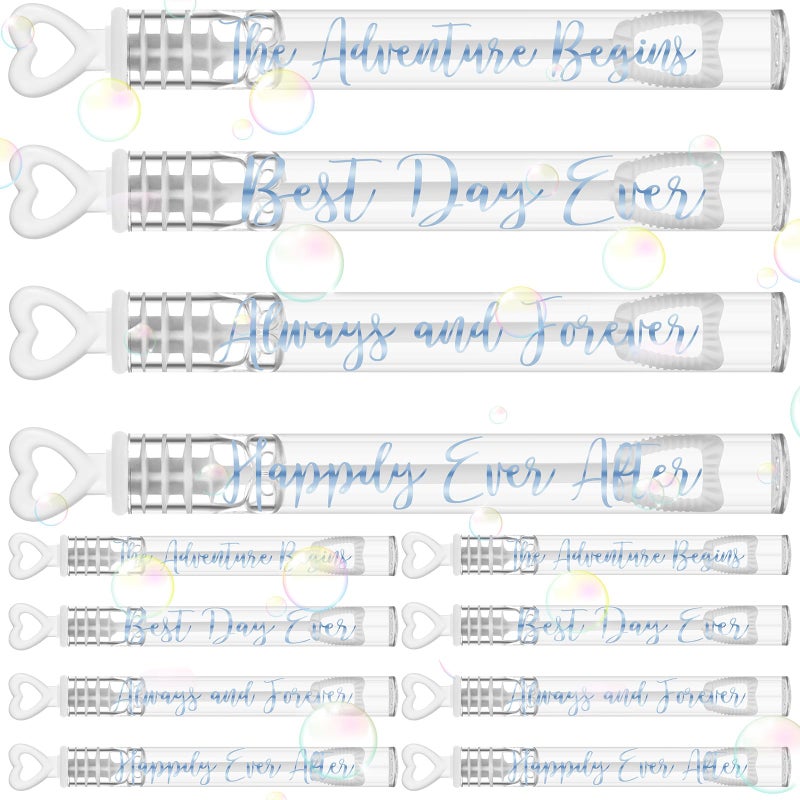 Hollowfly Wedding Mini Bubble Wands for a Wedding Bulk Heart Bubble for Guests Send Off Wand Adults Party Supplies Valentine Anniversaries Celebration60 CountWhite BlueWish - Image 3