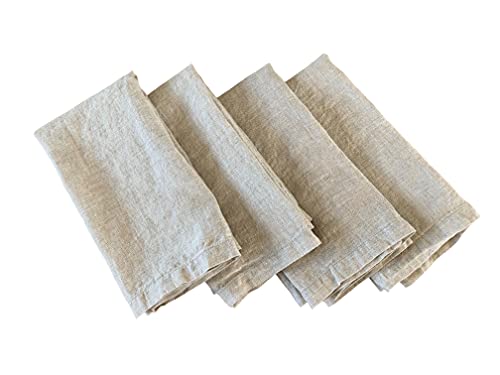 Eight Owls Linen Napkins – 100% French Flax – Stonewashed Pure Linen Cloth Napkins – Mitered Corners – Set of 4 (Natural) - Image 1