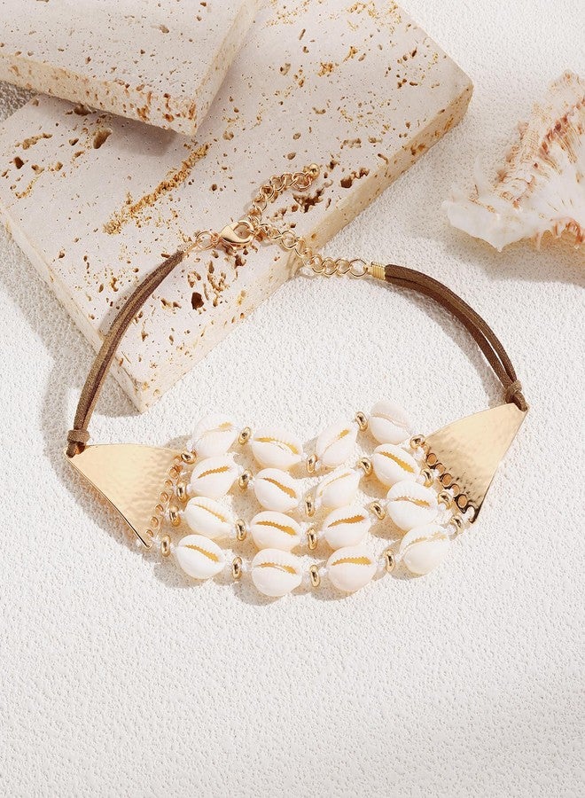 بوكار قلادة بوكار المميزة المصنوعة من صدفة البحر للنساء، قلادة شاطئية مصنوعة من صدفة المياه العذبة الطبيعية السميكة (NK-10786-بيج) - Image 4