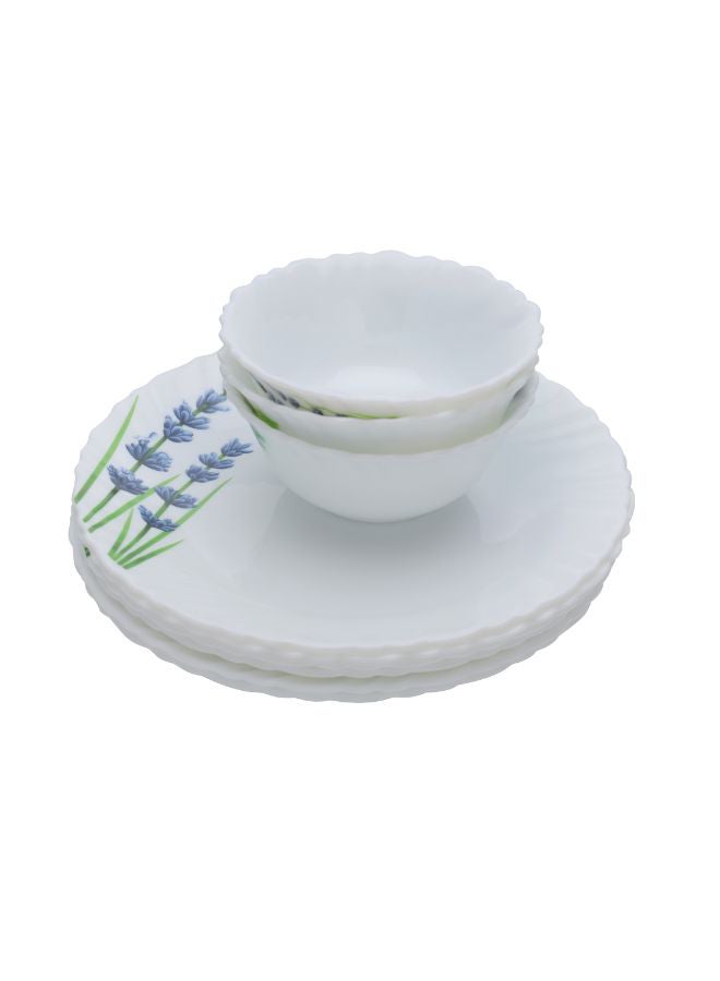Royalford 44-Piece Opal Ware Floral Dinner Set With 1X33Cm Oval Plate, 6X22Cm Soup Plates, 1X23Cm Serving Bowl, 6X25Cm Dinner Plates, 6X19Cm Dessert Plates, 6X11Cm Small Bowls, 6Xserving Spoons, 12Xcup And Saucer Sets, Serves 6, Multicolor English Lavender - Image 3