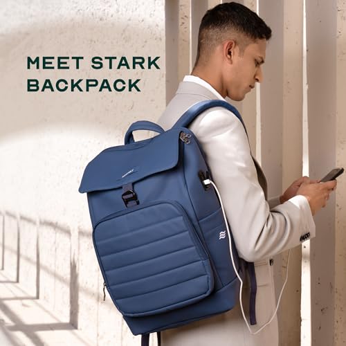 THE ASSEMBLY Assembly Stark Everyday Laptop Backpack, Premium Polyester with Felt-Lined 15.6" Compartment, USB Port, Trolley Sleeve, Ergonomic Back Blue - Image 2