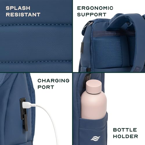 THE ASSEMBLY Assembly Stark Everyday Laptop Backpack, Premium Polyester with Felt-Lined 15.6" Compartment, USB Port, Trolley Sleeve, Ergonomic Back Blue - Image 3