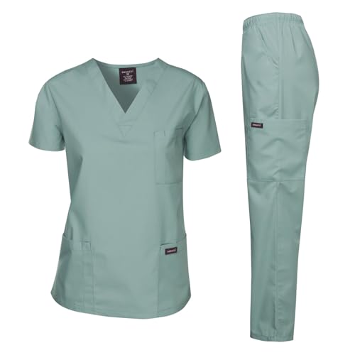 Dagacci Medical Uniform Woman and Man Scrub Set Unisex Medical Scrub Top and Pant, SEAFORM, XXXL - Image 1