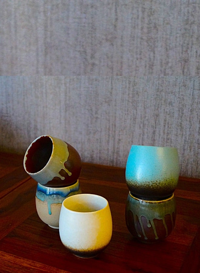 Tohfa Luxe Amber Ceramic Cup Gift Set – Set of 5 Handcrafted 150ml Cups, Vibrant Drip Glaze, Premium Gift Box, Tea & Coffee Drinkware - Image 4