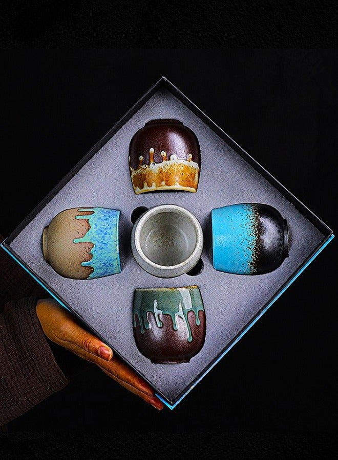 Tohfa Luxe Amber Ceramic Cup Gift Set – Set of 5 Handcrafted 150ml Cups, Vibrant Drip Glaze, Premium Gift Box, Tea & Coffee Drinkware - Image 1