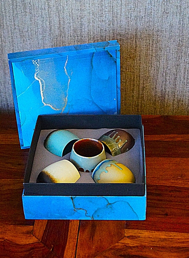 Tohfa Luxe Amber Ceramic Cup Gift Set – Set of 5 Handcrafted 150ml Cups, Vibrant Drip Glaze, Premium Gift Box, Tea & Coffee Drinkware - Image 3