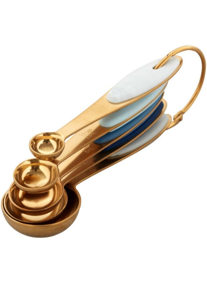 Wilton ملاعق قياس متداخلة من ويلتون باللونين الأزرق الداكن والذهبي مع حلقة قابلة للتثبيت، 5 قطع - Image 3