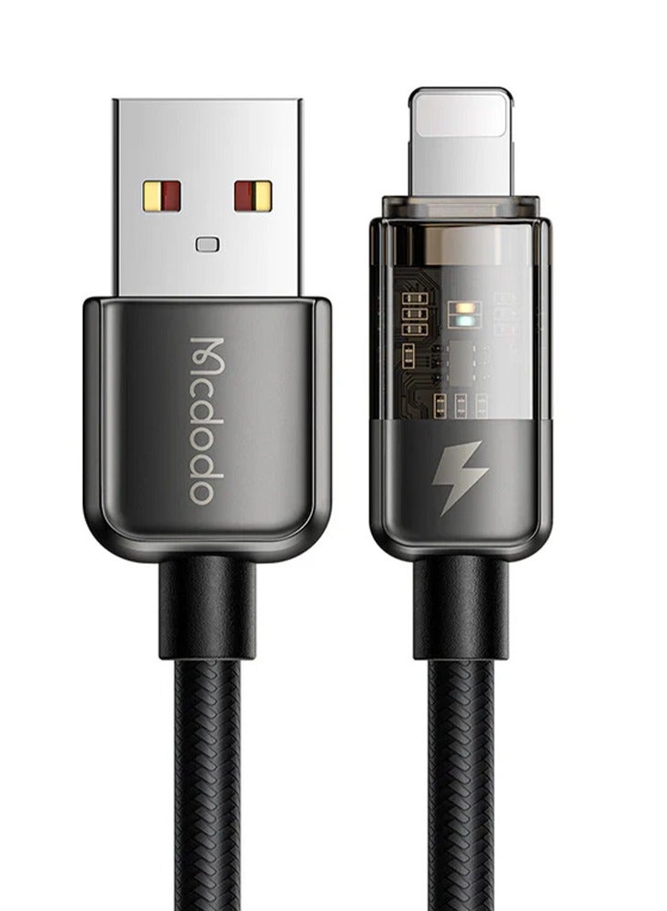 مكدودو كابل شحن سريع CA-314، كابل USB إلى Lightning 36 واط، حماية من الإغلاق التلقائي، تصميم ممتاز مع هيكل من سبائك الزنك الشفاف وسلك مضفر من النايلون، شحن ذكي وآمن ومستقر مع مؤشر LED بطول 1.2 متر للاستخدام اليومي القوي - Image 1
