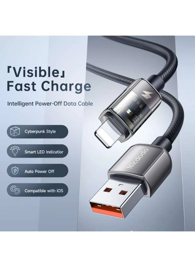 مكدودو كابل شحن سريع CA-314، كابل USB إلى Lightning 36 واط، حماية من الإغلاق التلقائي، تصميم ممتاز مع هيكل من سبائك الزنك الشفاف وسلك مضفر من النايلون، شحن ذكي وآمن ومستقر مع مؤشر LED بطول 1.2 متر للاستخدام اليومي القوي - Image 5