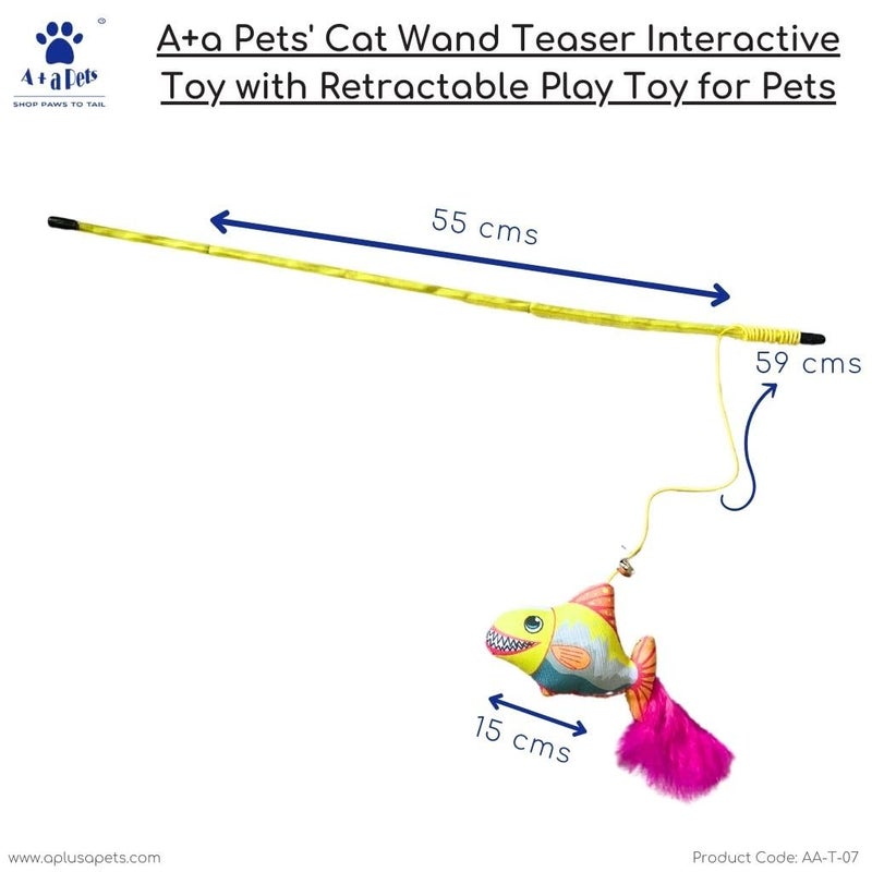 A+a Pets ' Cat Wand Teaser Interactive Toy with Retractable Attached Fish | Nemo Play Toy for Cats, Puppies, and Small Animals (Multi Color) - Image 3
