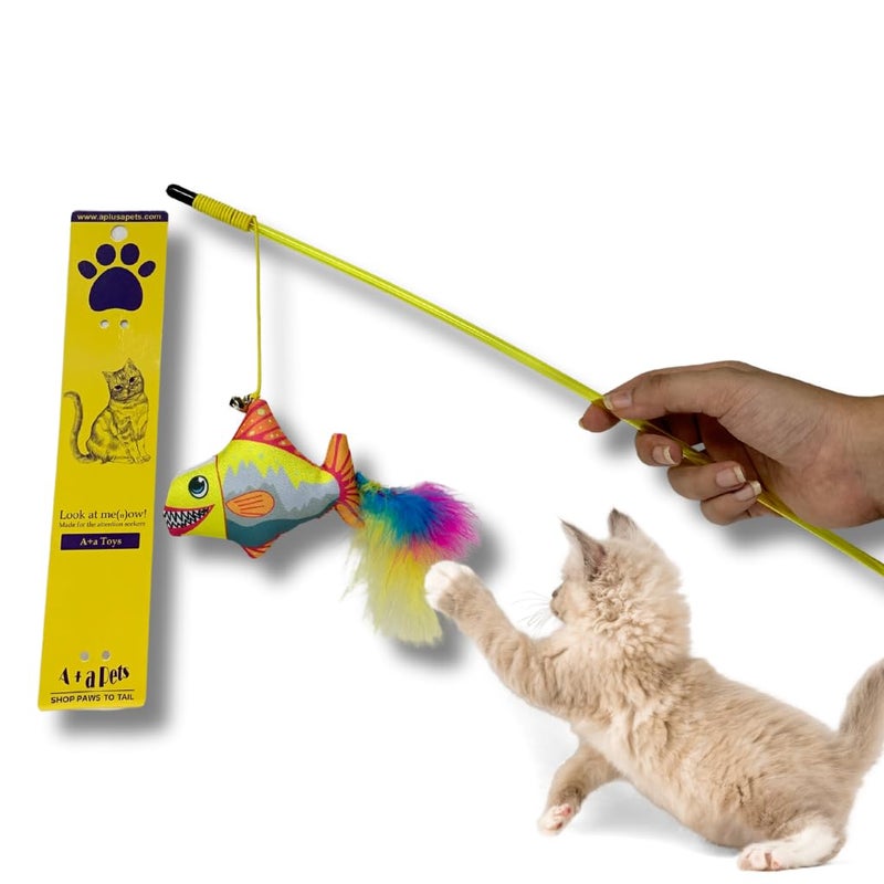 A+a Pets ' Cat Wand Teaser Interactive Toy with Retractable Attached Fish | Nemo Play Toy for Cats, Puppies, and Small Animals (Multi Color) - Image 1