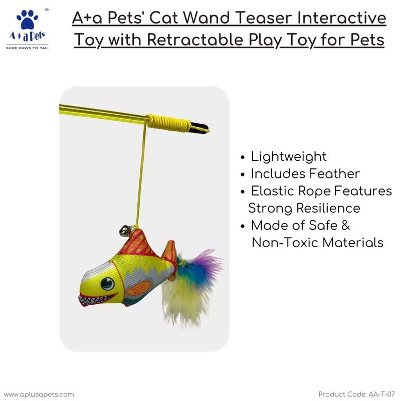 A+a Pets ' Cat Wand Teaser Interactive Toy with Retractable Attached Fish | Nemo Play Toy for Cats, Puppies, and Small Animals (Multi Color) - Image 2