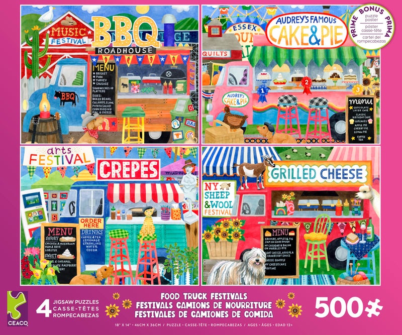 Ceaco - 4 in 1 Multipack - Food Trucks - (4) 500 Piece Jigsaw Puzzles - Image 1