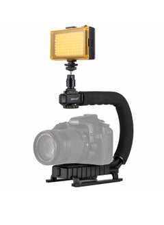 U/C Shape Portable Handheld Camera Bracket Stabilizer with LED Studio Light,1/4 inch Gimbal and Phone Clamp for SLR Camera Gopro Phone