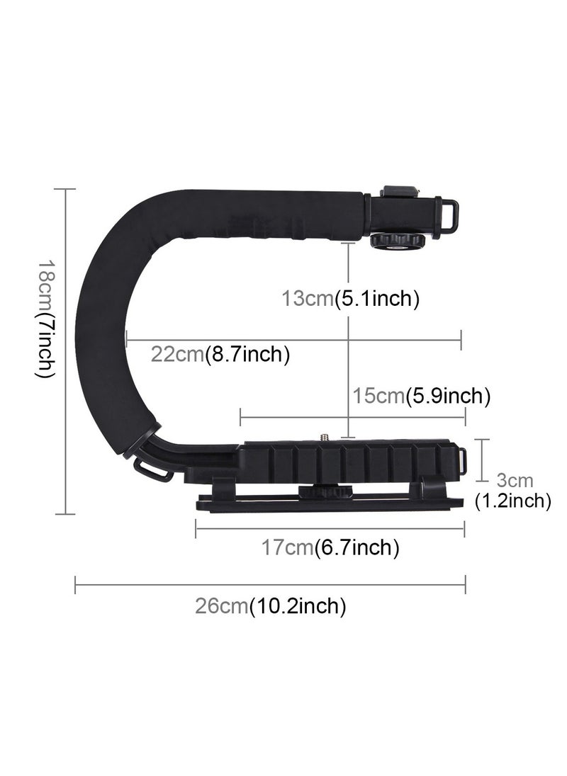 PULUZ - U/C Shape Portable Handheld Camera Bracket Stabilizer with LED Studio Light,1/4 inch Gimbal and Phone Clamp for SLR Camera Gopro Phone - Image 1