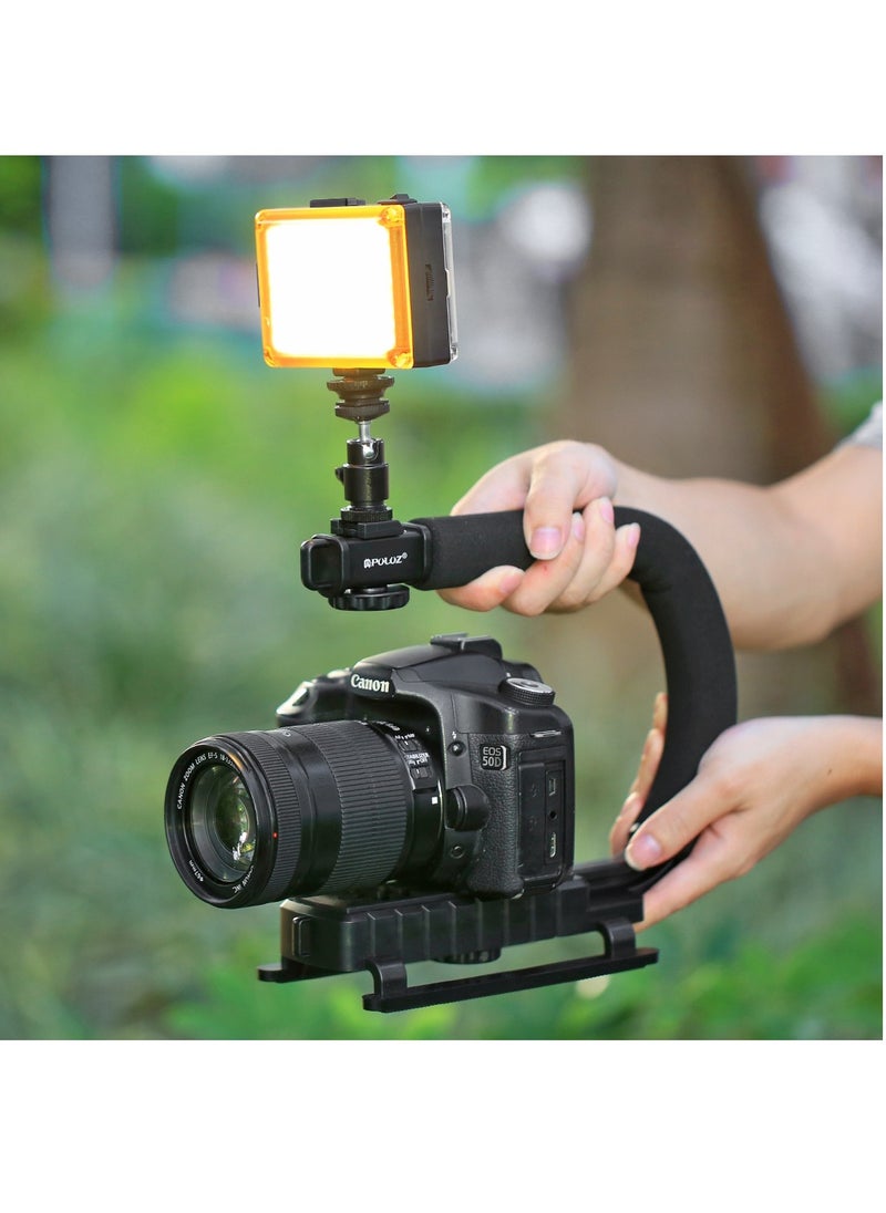 PULUZ - U/C Shape Portable Handheld Camera Bracket Stabilizer with LED Studio Light,1/4 inch Gimbal and Phone Clamp for SLR Camera Gopro Phone - Image 1