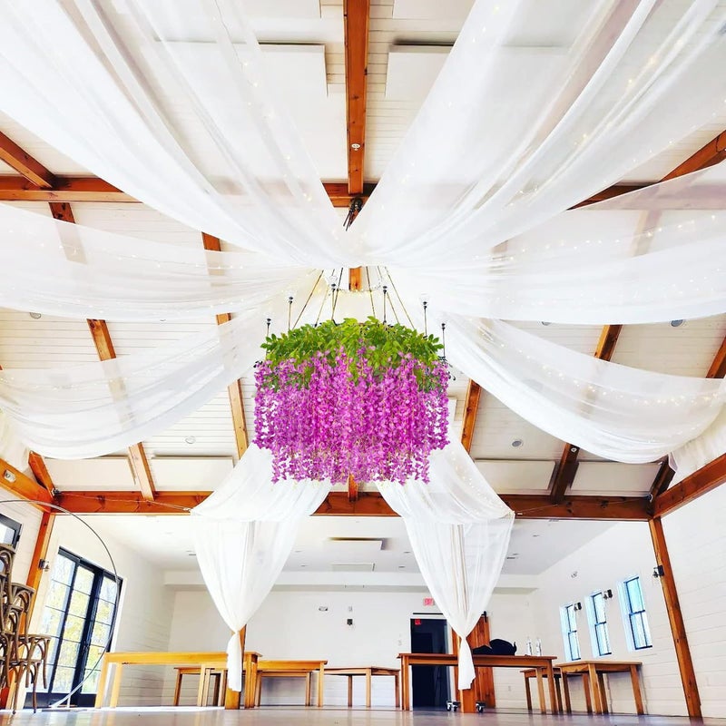 WEISPARK Fake Hanging Flowers - 12 Pieces 3.75 Feet/Piece Artificial Wisteria Vine Ratta Hanging Garland Silk Flowers for Home Party Wedding Decor (Fuchsia) - Image 2