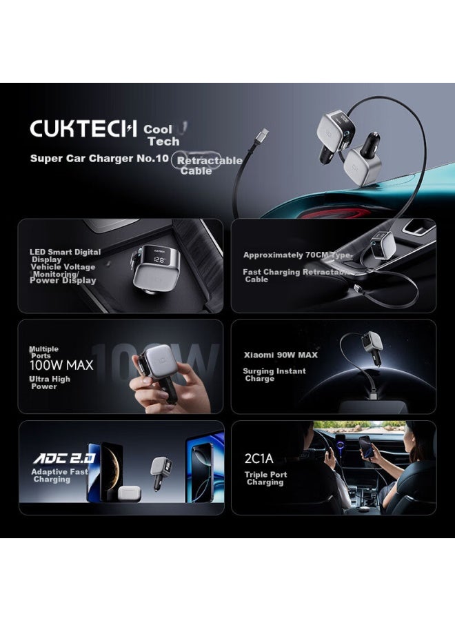 Cuktech Kuotai Ke No. 10 Super Car Charger With Retractable Cable, Car Charger Compatible With Dji Drones, Multiple Ports 100w/single Port 90w Super Fast Charging, Suitable For Apple 17 Xiaomi - Image 1