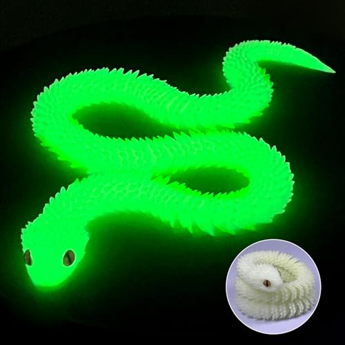 Binvin 3D Printed AnimalsSnake Viper3D Printed Snake Toys Articulated Snake 3D Printed Animals Animal Model Ornaments Creative Funny Toy Festival Gift for Frends Luminous Green 24Inch - Image 1
