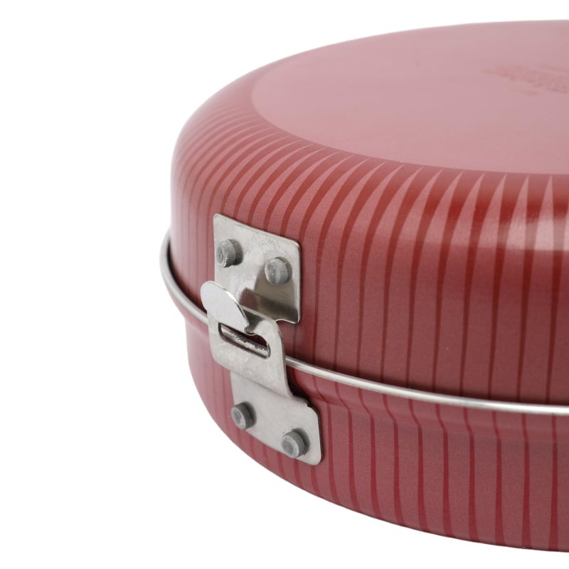 Bister Stripy Classy Double-Sided Omelette Pan 24cm - Red Aluminum Non-Stick Flip Pan with Teflon Coating, Hinged Handles & Clasp Lock - Image 5