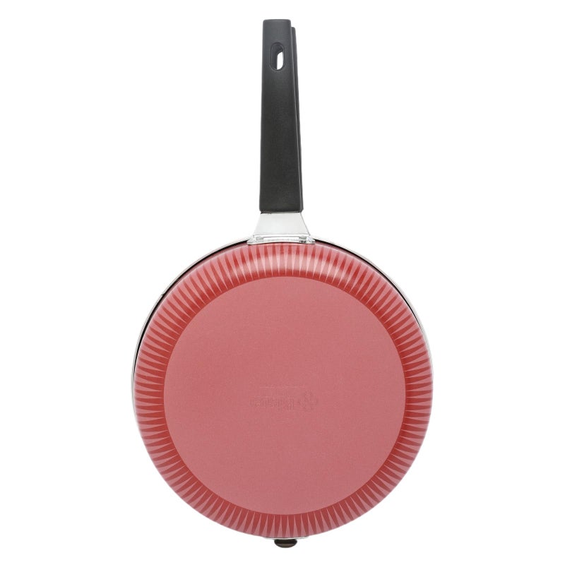 Bister Stripy Classy Double-Sided Omelette Pan 24cm - Red Aluminum Non-Stick Flip Pan with Teflon Coating, Hinged Handles & Clasp Lock - Image 4