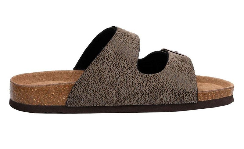CUSHIONAIRE CUSHIONAIRE Lane Cork Footbed Sandals for Women – Comfortable Double Buckle Slip-On with Genuine Suede Footbed & Arch Support Slides for Women Footwear, BROWN 8.5 - Image 4