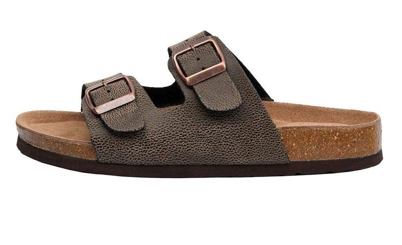 CUSHIONAIRE CUSHIONAIRE Lane Cork Footbed Sandals for Women – Comfortable Double Buckle Slip-On with Genuine Suede Footbed & Arch Support Slides for Women Footwear, BROWN 8.5 - Image 2