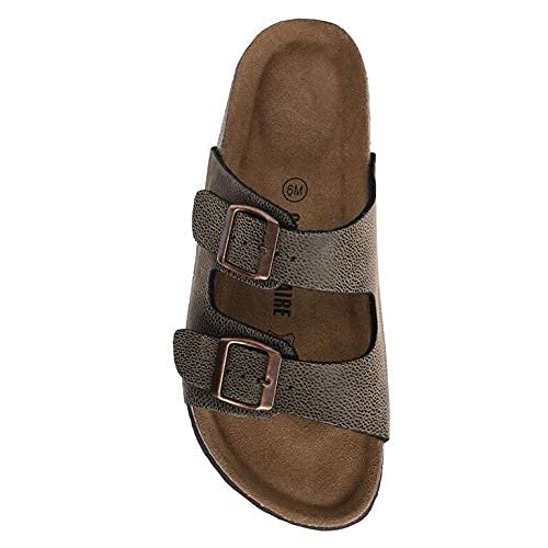 CUSHIONAIRE CUSHIONAIRE Lane Cork Footbed Sandals for Women – Comfortable Double Buckle Slip-On with Genuine Suede Footbed & Arch Support Slides for Women Footwear, BROWN 8.5 - Image 5