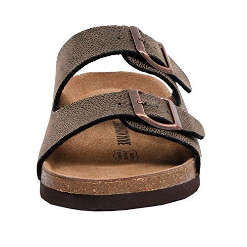CUSHIONAIRE CUSHIONAIRE Lane Cork Footbed Sandals for Women – Comfortable Double Buckle Slip-On with Genuine Suede Footbed & Arch Support Slides for Women Footwear, BROWN 8.5 - Image 3