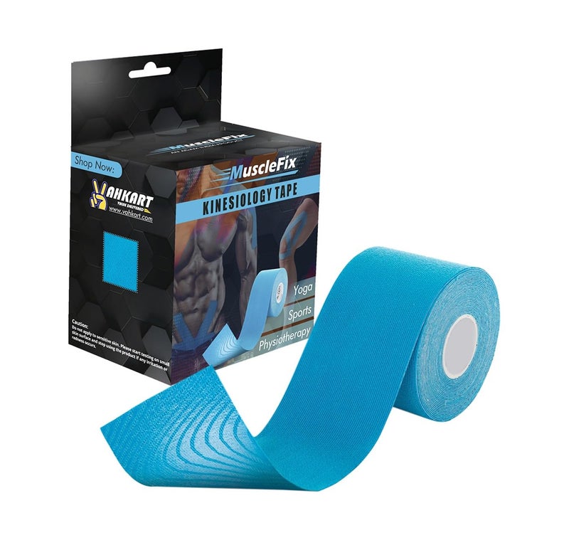 MuscleFix Athletic Sports Kinesiology Tape | Tape for Injury, Muscle Support, Pain Relief, Joint Support and Physiotherapy (5 m * 5 cm) (Blue) - Image 1