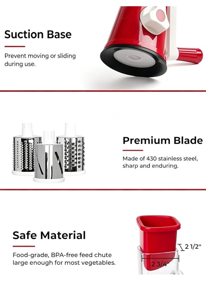 dida-cosmos Vegetable Chopper, 4-Piece Vegetable Slicer 3 in 1 Handheld Spiral Rotary Drum Slicer(Red) - Image 5