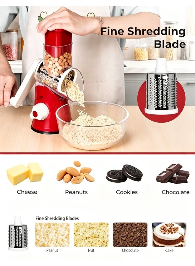 dida-cosmos Vegetable Chopper, 4-Piece Vegetable Slicer 3 in 1 Handheld Spiral Rotary Drum Slicer(Red) - Image 4