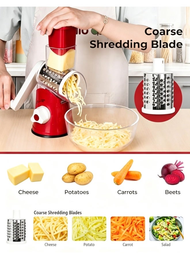 dida-cosmos Vegetable Chopper, 4-Piece Vegetable Slicer 3 in 1 Handheld Spiral Rotary Drum Slicer(Red) - Image 2