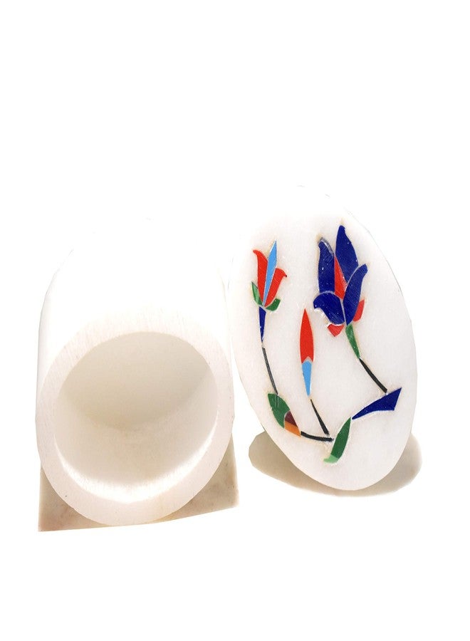 MARBOGLASS India Marble Inlay Work Jewellery Box for Small Precious Rings 3X 2 inch Oval Shaped - Image 4